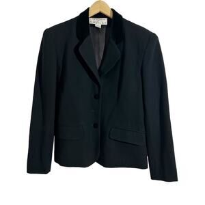 Rena Rowan For Saville Black Wool Velvet Collar Blazer, Size 4